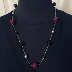 Beautiful black, plum, and silver beaded necklace